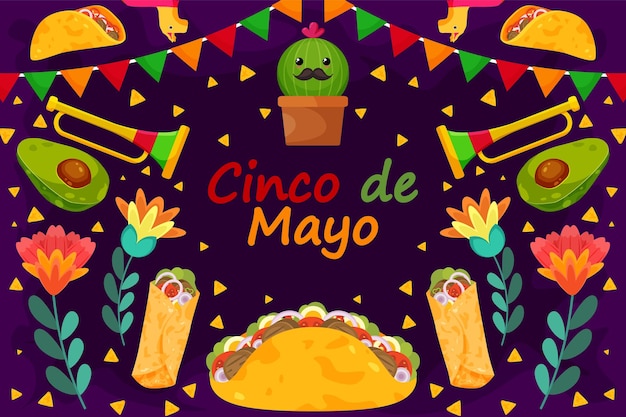 Fondo plano de celebración del festival cinco de mayo