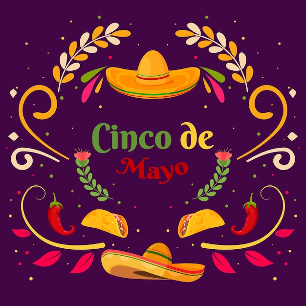 Fondo plano de celebración de vacaciones mexicanas del cinco de mayo