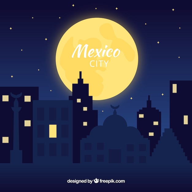 Vector fondo plano de ciudad de méxico de noche