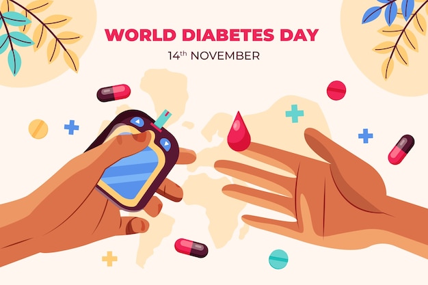 Vector fondo plano para la concientización sobre el día mundial de la diabetes.