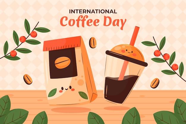 Vector fondo plano del día internacional del café