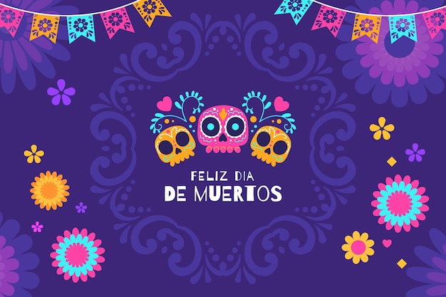 Fondo plano dia de muertos dibujado a mano