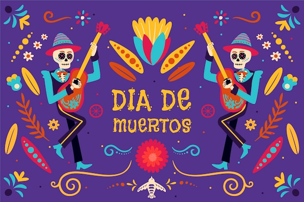 Vector fondo plano dia de muertos dibujado a mano