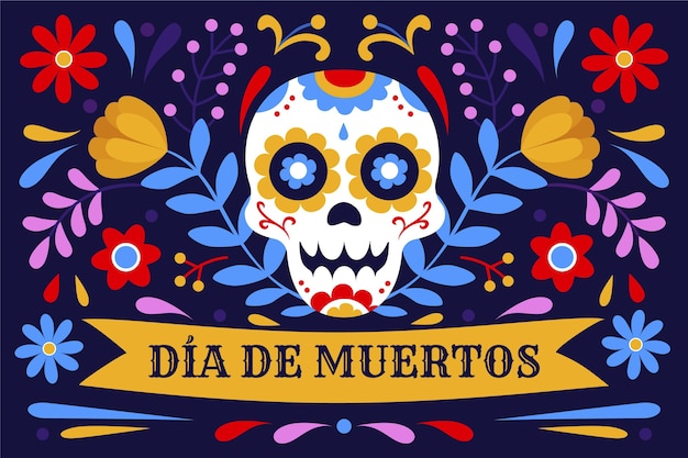 Fondo plano dia de muertos dibujado a mano