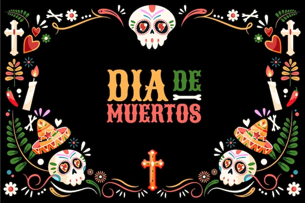 Fondo plano dia de muertos dibujado a mano