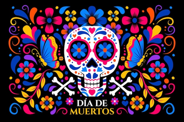 Fondo plano dia de muertos dibujado a mano