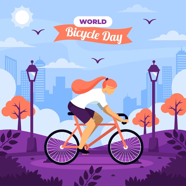 Vector fondo plano del día mundial de la bicicleta