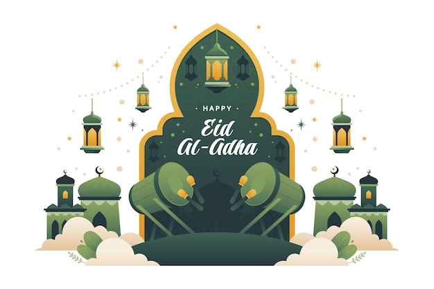 Vector fondo plano dibujado a mano de la composición de eid al adha