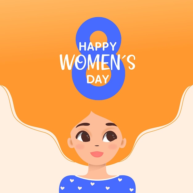 Fondo plano feliz día de la mujer con cabello largo vector