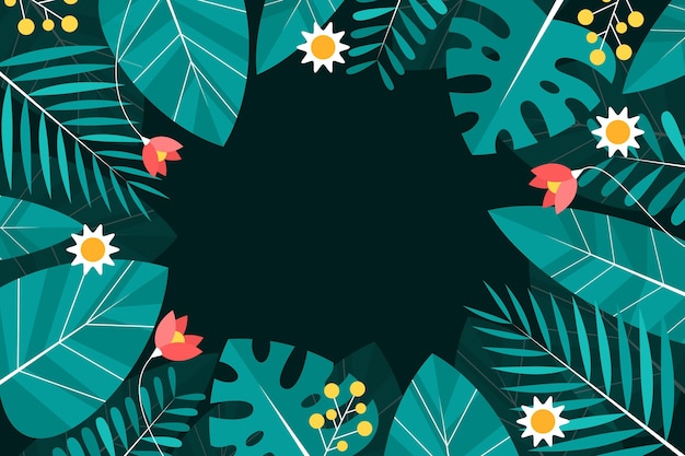 Fondo plano de hojas tropicales