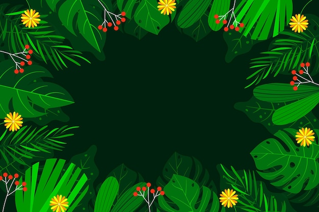 Fondo plano de hojas tropicales