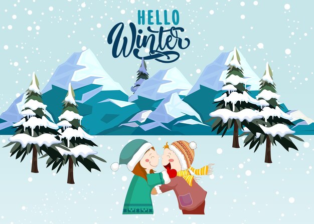 Fondo plano con hola invierno