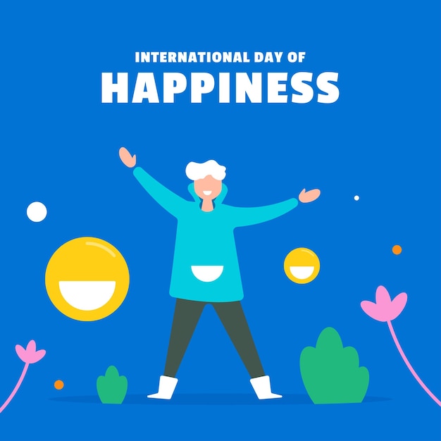 Fondo plano de ilustración del día internacional de la felicidad