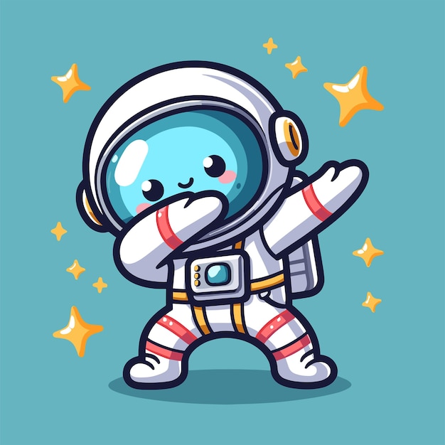 Fondo plano de ilustración de dibujos animados de pose de astronauta