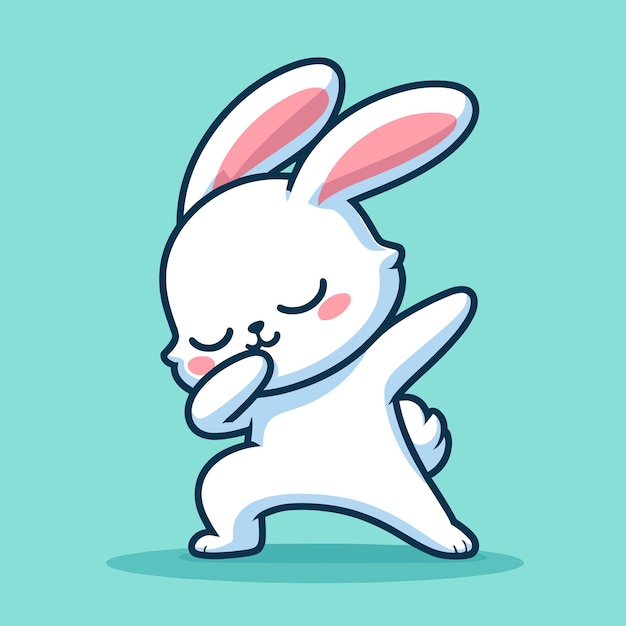 Fondo plano de ilustración de dibujos animados de pose de conejo