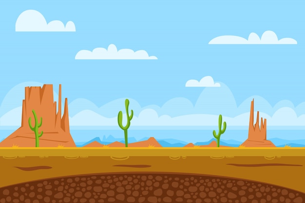 El fondo plano del juego muestra el desierto y el valle del monumento en EE. UU., Sol, cactus, montañas, cielo