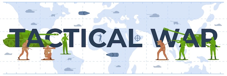 Vector fondo plano del mapa táctico de la guerra mundial con militares e ilustración vectorial de texto