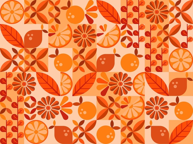 Fondo plano neo geométrico con formas de frutas.