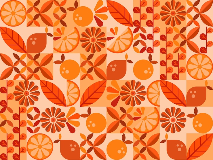 Vector fondo plano neo geométrico con formas de frutas.