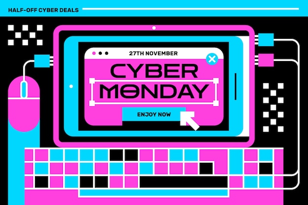 Vector fondo plano para rebajas del cyber monday.