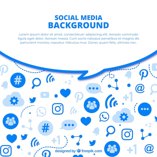 Fondo plano de redes sociales con variedad de iconos