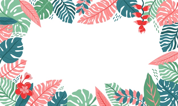 Vector fondo plano de la selva dibujado a mano con hojas tropicales