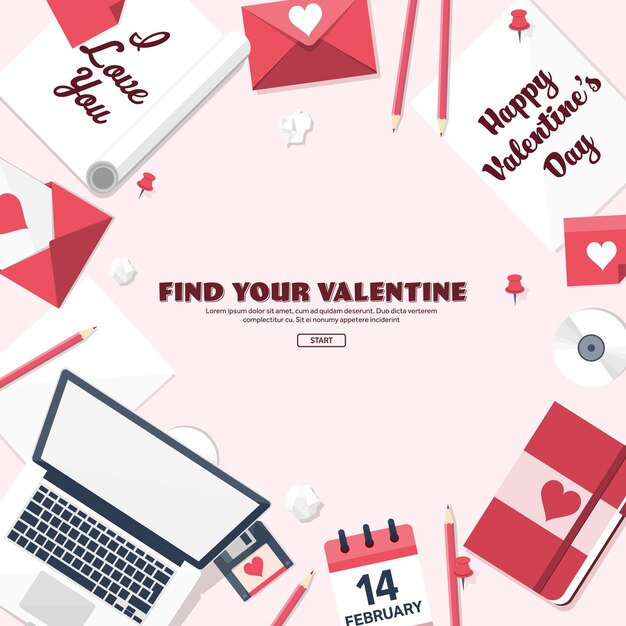 Fondo plano con sobre de papel corazones de amor día de San Valentín sea mi vector de San Valentín febrero
