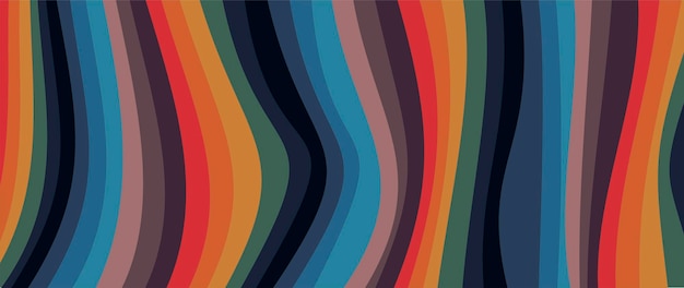 Fondo plano vectorial Estilo años 70 Olas multicolores Adecuado para diseño textil de protectores de pantalla