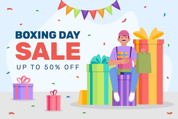 Vector fondo plano de venta y compras de boxing day