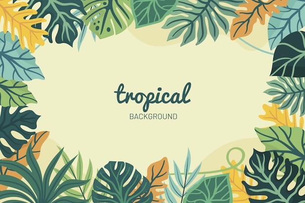 Fondo plano de verano tropical con hojas