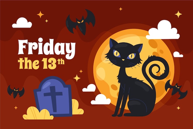 Vector fondo plano de viernes 13 con gato negro