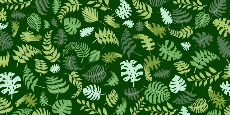 Vector fondo con plantas exóticas de la selva hojas de palmeras tropicales ilustración de la selva tropical en colores verdes