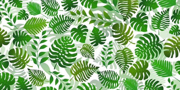 Fondo con plantas exóticas de la selva Hojas de palmeras tropicales Ilustración de la selva tropical en colores verdes