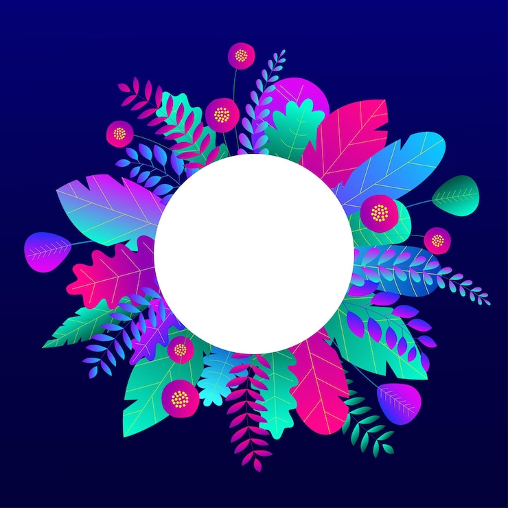 Vector fondo de plantas y hojas de degradado de neón de moda en estilo plano