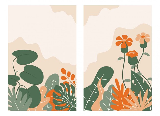 Fondo con plantas y hojas.