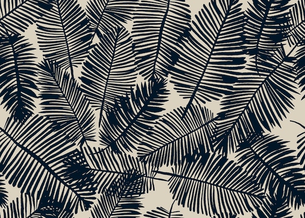 Fondo de plantas con patrón sin costuras en estilo vintage y abstracto Tinta dibujando hojas de palma