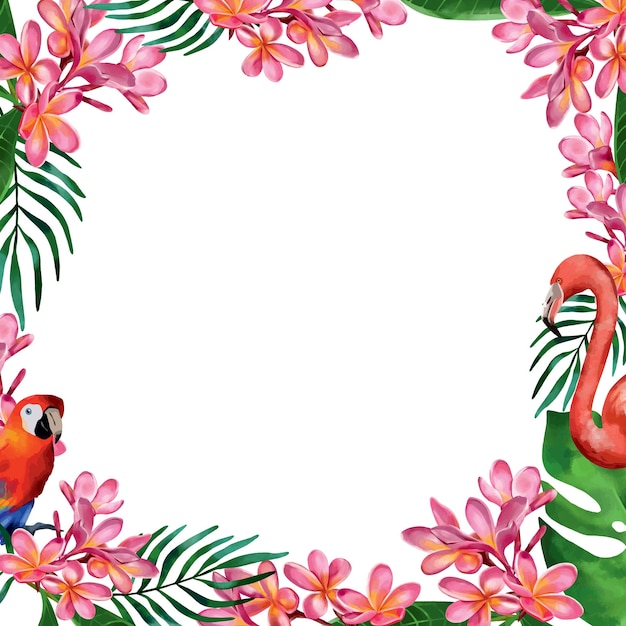 Fondo con plantas tropicales y aves exóticas Ilustración vectorial de un fondo de verano Invitaciones de boda tarjetas de felicitación pancartas de verano