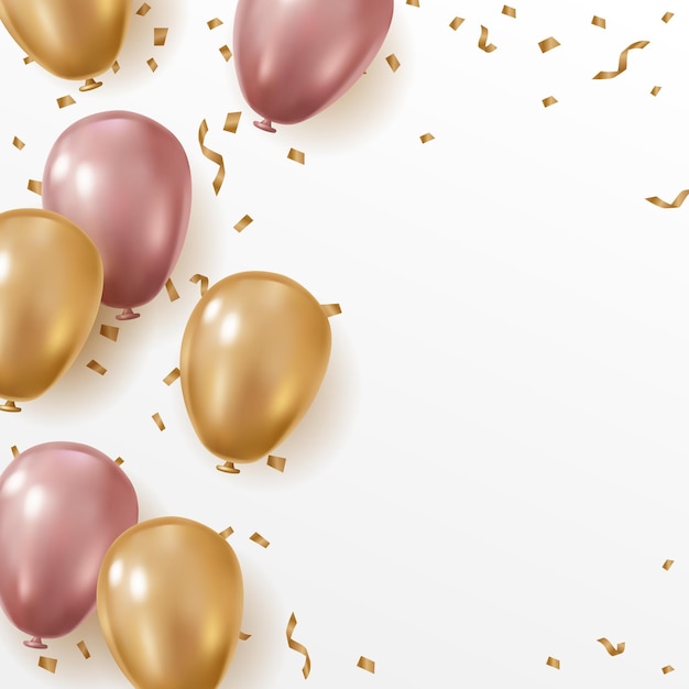 Fondo De Plantilla De Cumpleaños Con Globo Y Confeti