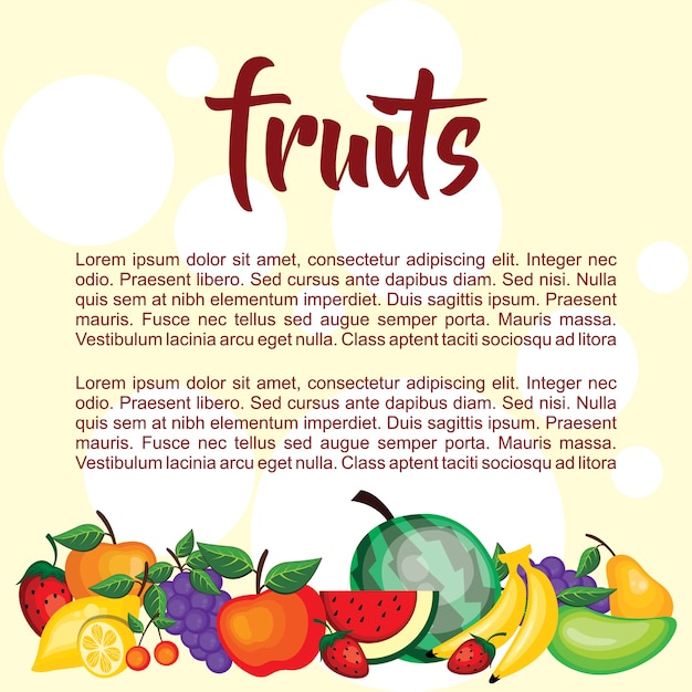 Vector fondo de plantilla de diseño de frutas con texto