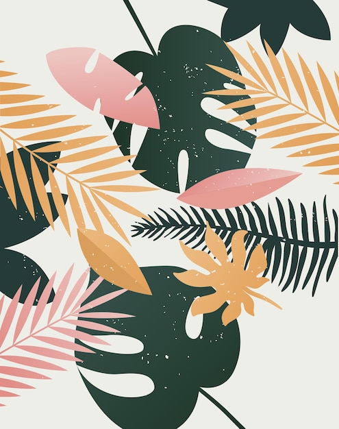 Fondo de plantilla de impresión tropical de verano palmeras hojas hojas naturaleza verano arte