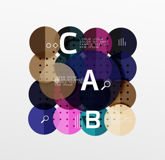 Fondo de plantilla de vector de infografía de círculo brillante colorido para opciones de número de diagrama de diseño de flujo de trabajo o diseño web