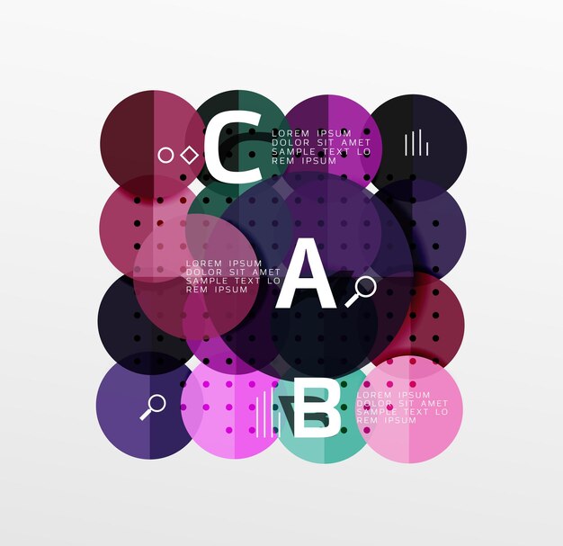Fondo de plantilla de vector de infografía de círculo brillante colorido para opciones de número de diagrama de diseño de flujo de trabajo o diseño web