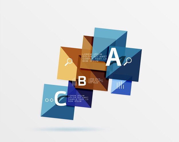 Fondo de plantilla vectorial de infografía cuadrada voladora moderna para opciones de número de diagrama de diseño de flujo de trabajo o diseño web