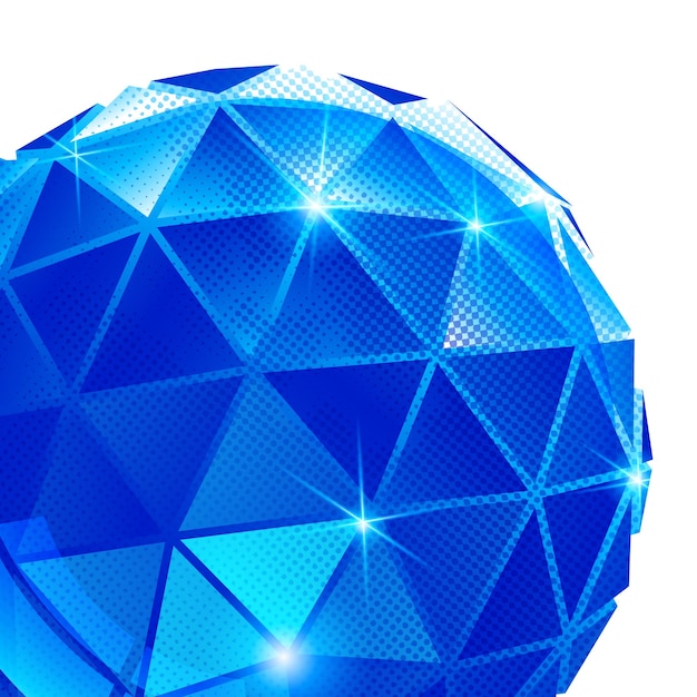 Fondo de plástico pixelado con objeto esférico 3d brillante, fondo reflectante con elemento de punto sintético de globo de color.