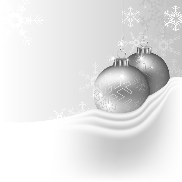 Vector fondo de plata de navidad de dos adornos