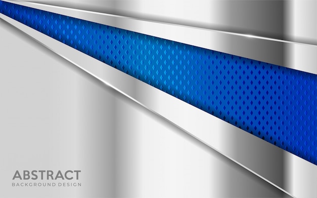 Vector el fondo plateado metálico brillante se combina con una capa de superposición con textura azul.