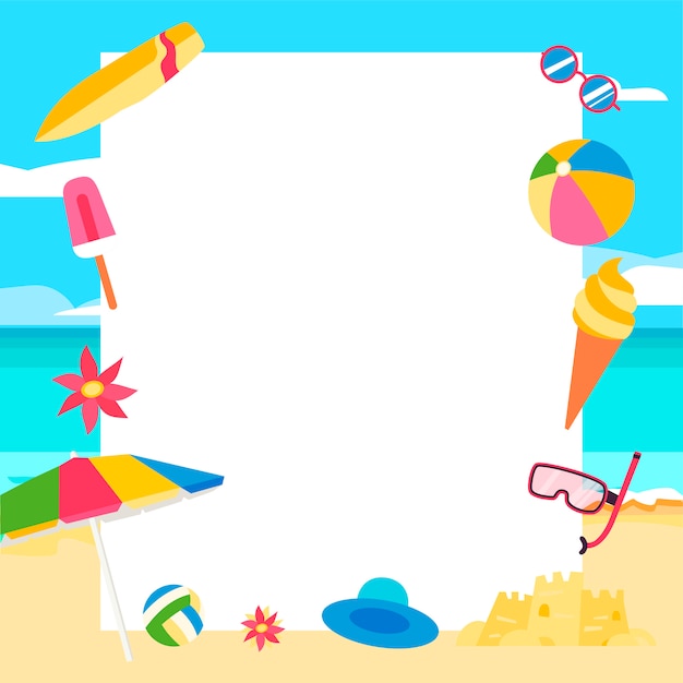 Fondo de playa Concepto de verano con elementos de dibujos animados