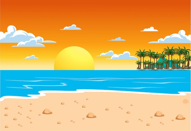 Vector fondo de playa en la tarde