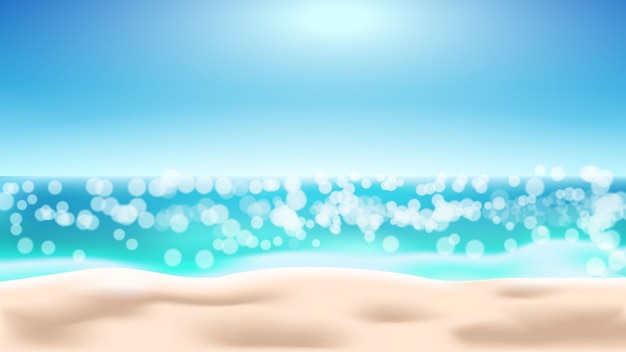 Vector fondo de playa de verano con mar borroso y día soleado