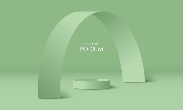 Fondo de podio de producto verde 3D con marco curvo cortado en papel para decorar